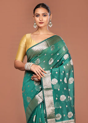 Green Kora Silk Saree With Blouse Piece