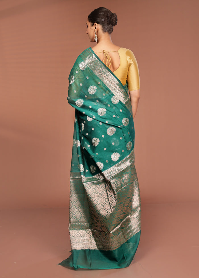Green Kora Silk Saree With Blouse Piece
