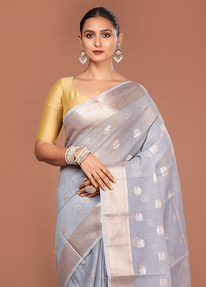 Grey Kora Silk Saree With Blouse Piece