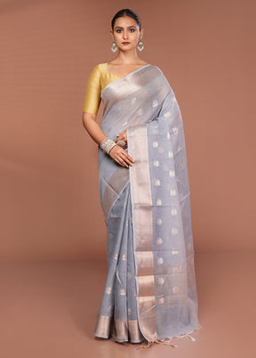 Grey Kora Silk Saree With Blouse Piece