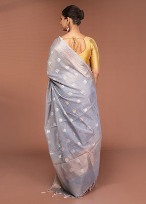 Grey Kora Silk Saree With Blouse Piece
