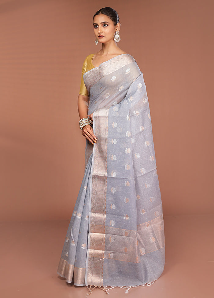Grey Kora Silk Saree With Blouse Piece