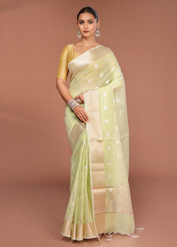 Green Kora Silk Saree With Blouse Piece