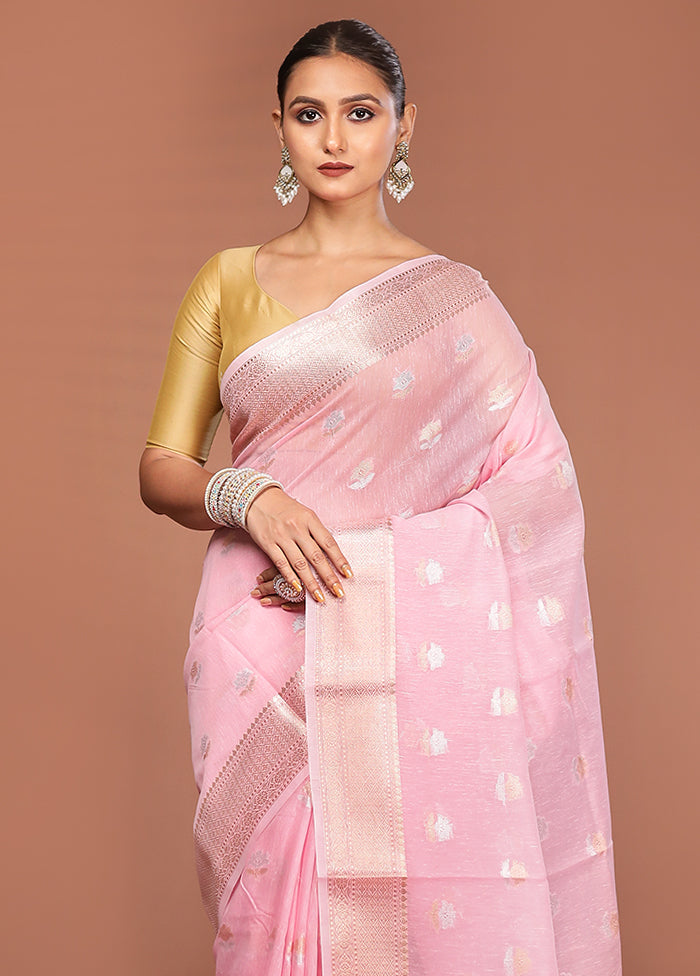 Pink Kora Silk Saree With Blouse Piece