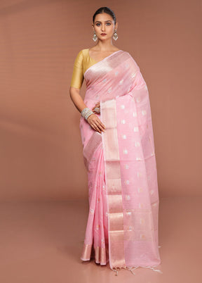 Pink Kora Silk Saree With Blouse Piece