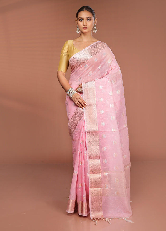 Pink Kora Silk Saree With Blouse Piece
