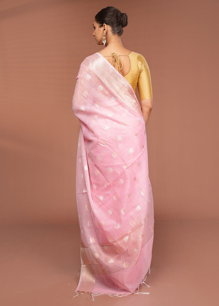 Pink Kora Silk Saree With Blouse Piece