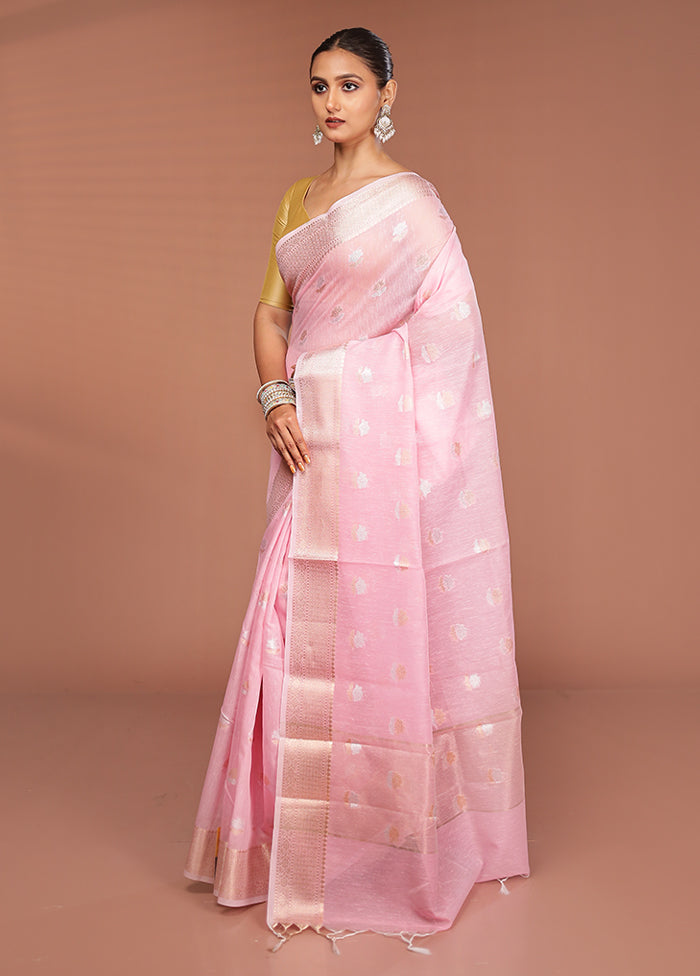 Pink Kora Silk Saree With Blouse Piece