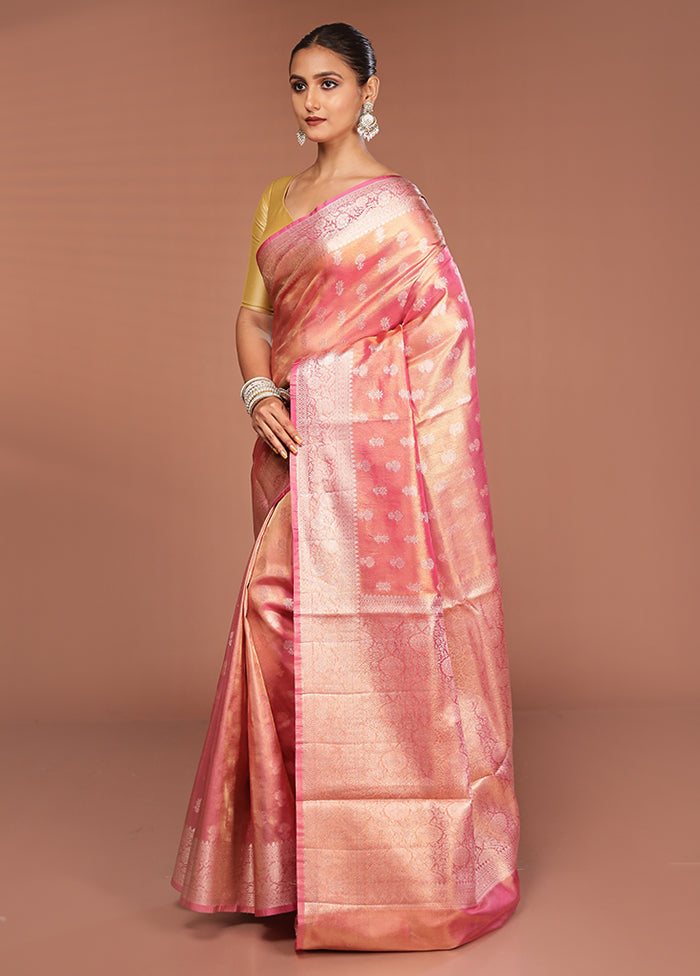 Pink Tissue Silk Saree With Blouse Piece