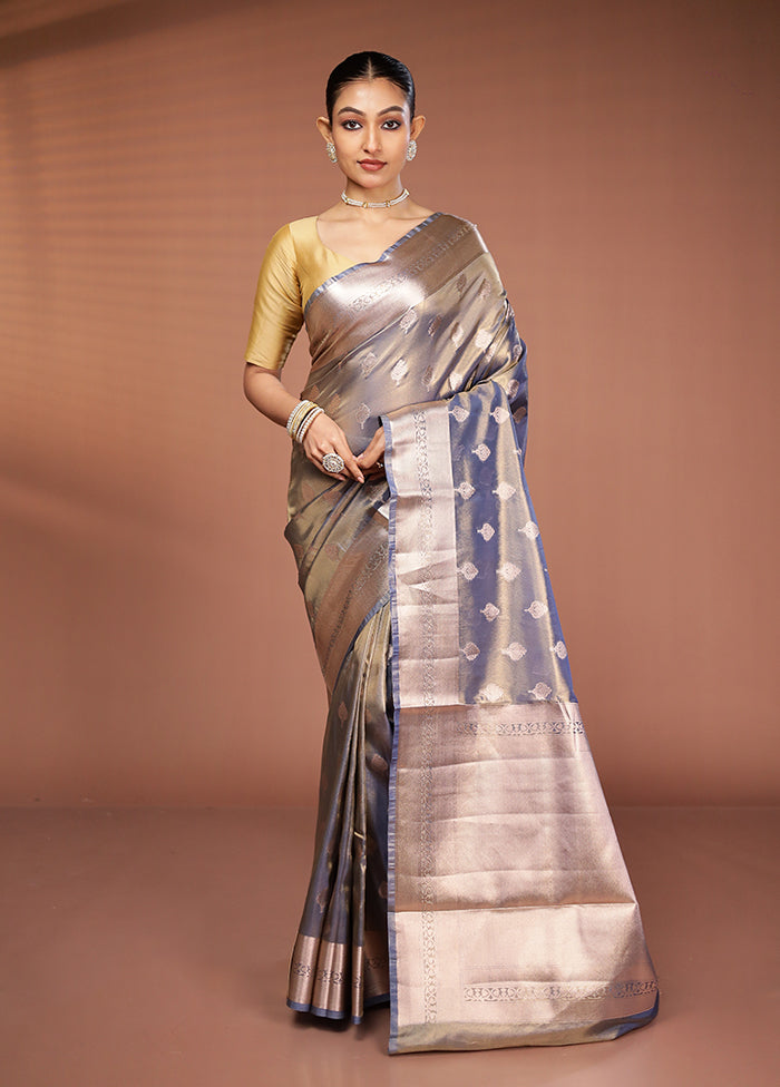 Blue Tissue Silk Saree With Blouse Piece