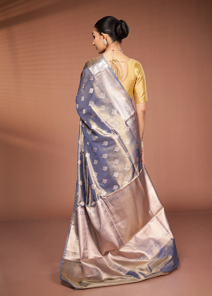 Blue Tissue Silk Saree With Blouse Piece