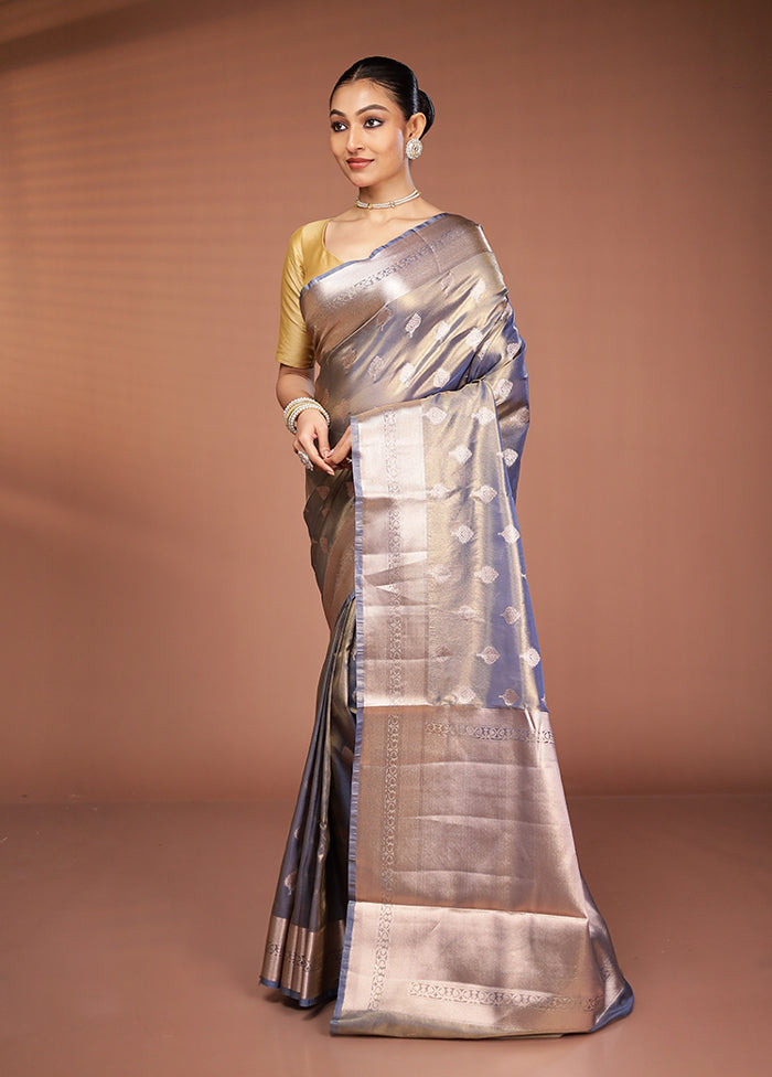 Blue Tissue Silk Saree With Blouse Piece