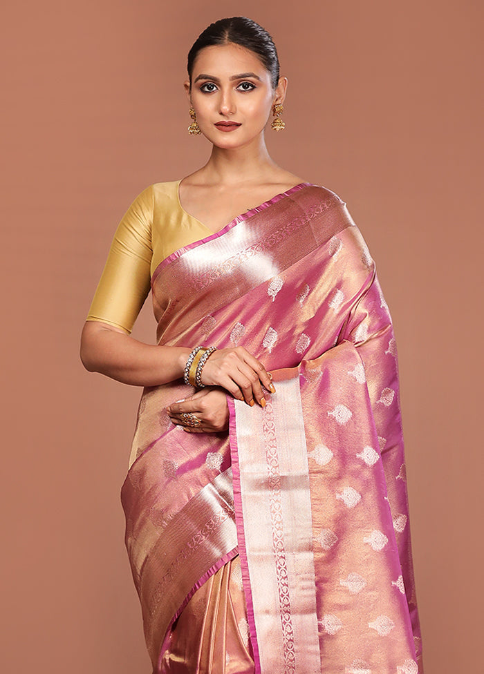 Pink Tissue Silk Saree With Blouse Piece