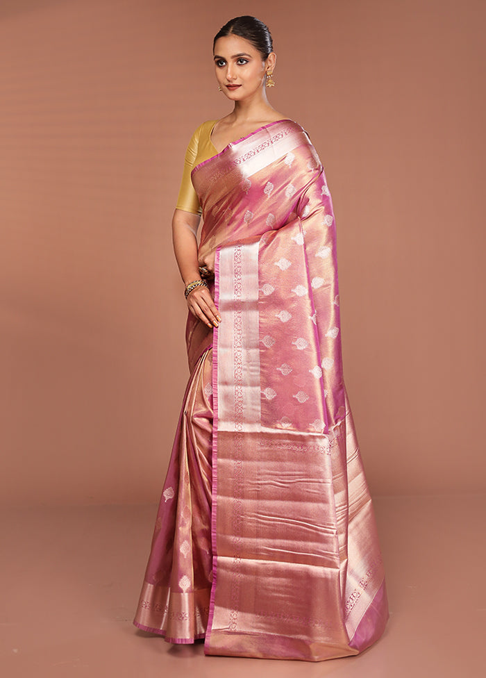 Pink Tissue Silk Saree With Blouse Piece