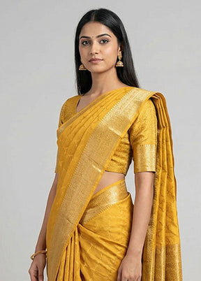 Yellow Dupion Silk Saree With Blouse Piece