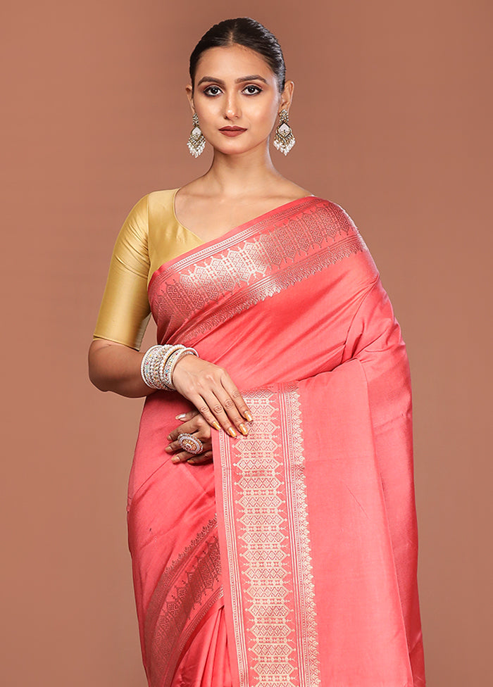 Pink Kora Silk Saree With Blouse Piece