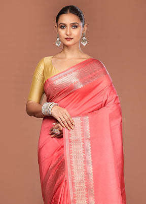 Pink Kora Silk Saree With Blouse Piece