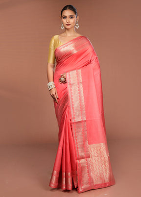 Pink Kora Silk Saree With Blouse Piece