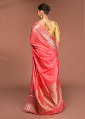 Pink Kora Silk Saree With Blouse Piece