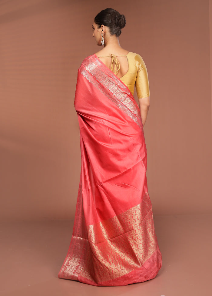 Pink Kora Silk Saree With Blouse Piece