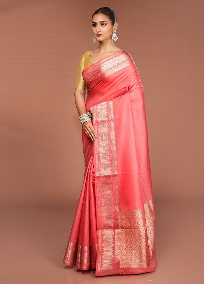 Pink Kora Silk Saree With Blouse Piece