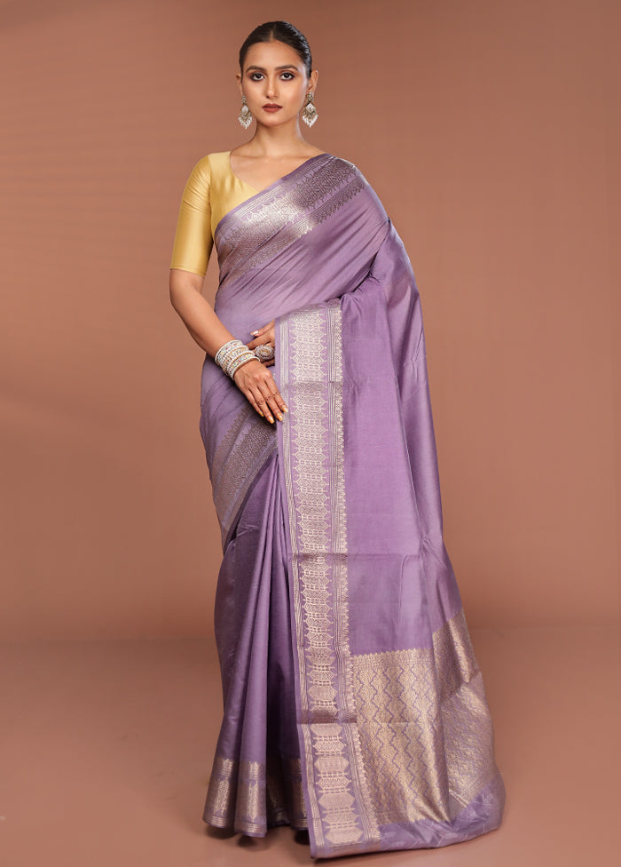Blue Kora Silk Saree With Blouse Piece