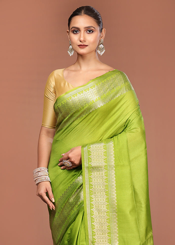 Green Kora Silk Saree With Blouse Piece
