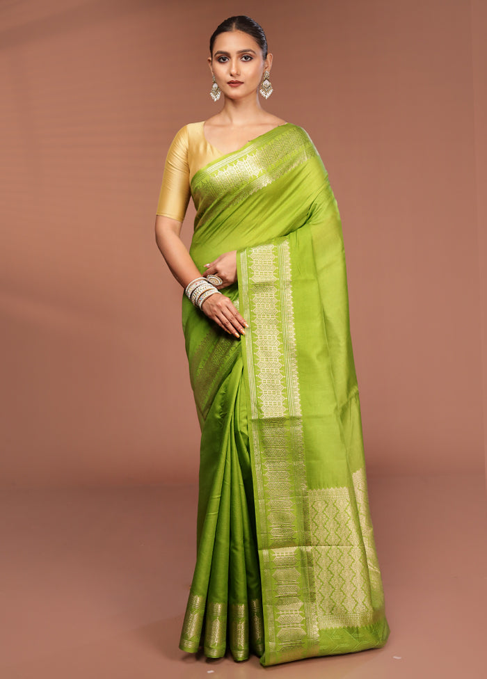Green Kora Silk Saree With Blouse Piece