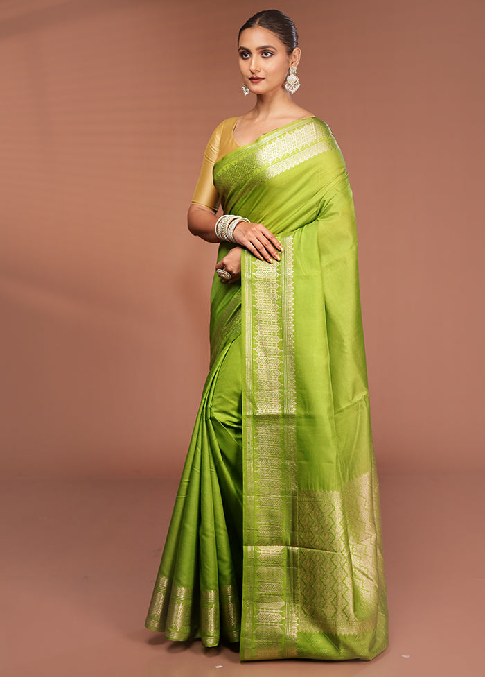 Green Kora Silk Saree With Blouse Piece