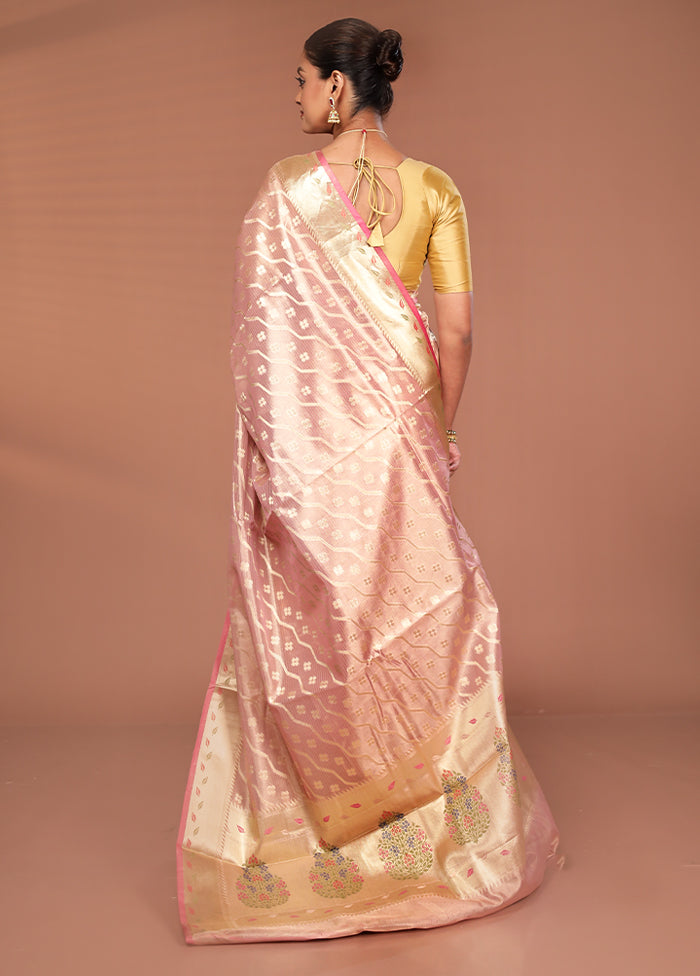 Pink Tissue Silk Saree With Blouse Piece