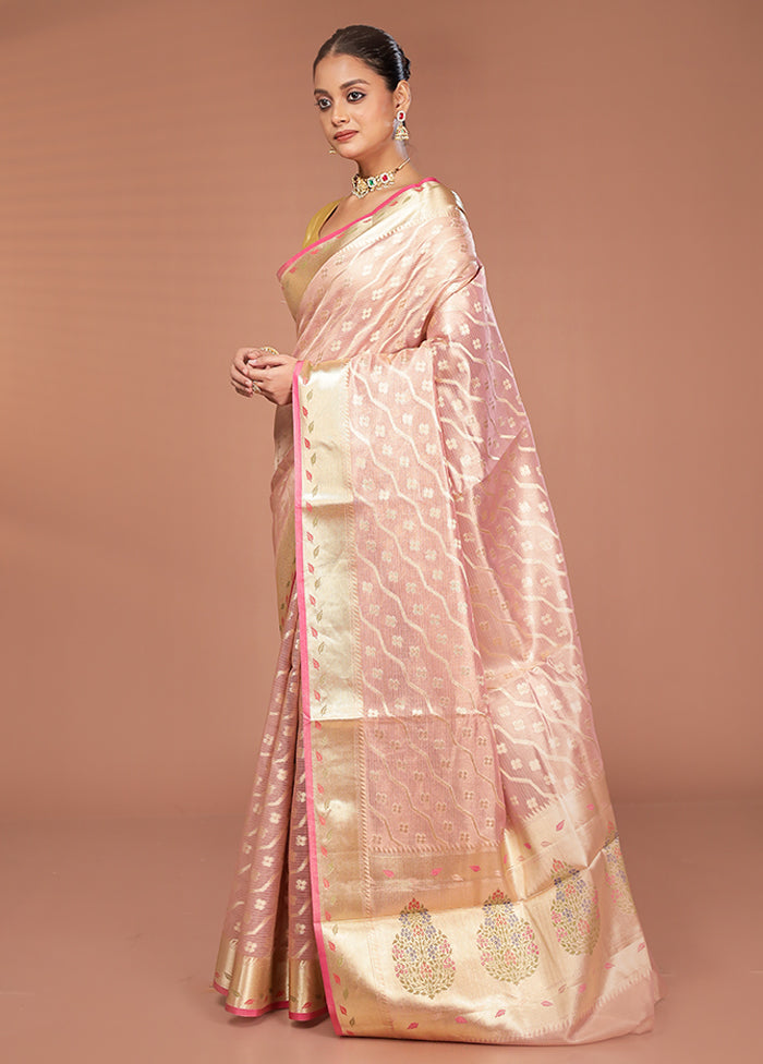 Pink Tissue Silk Saree With Blouse Piece