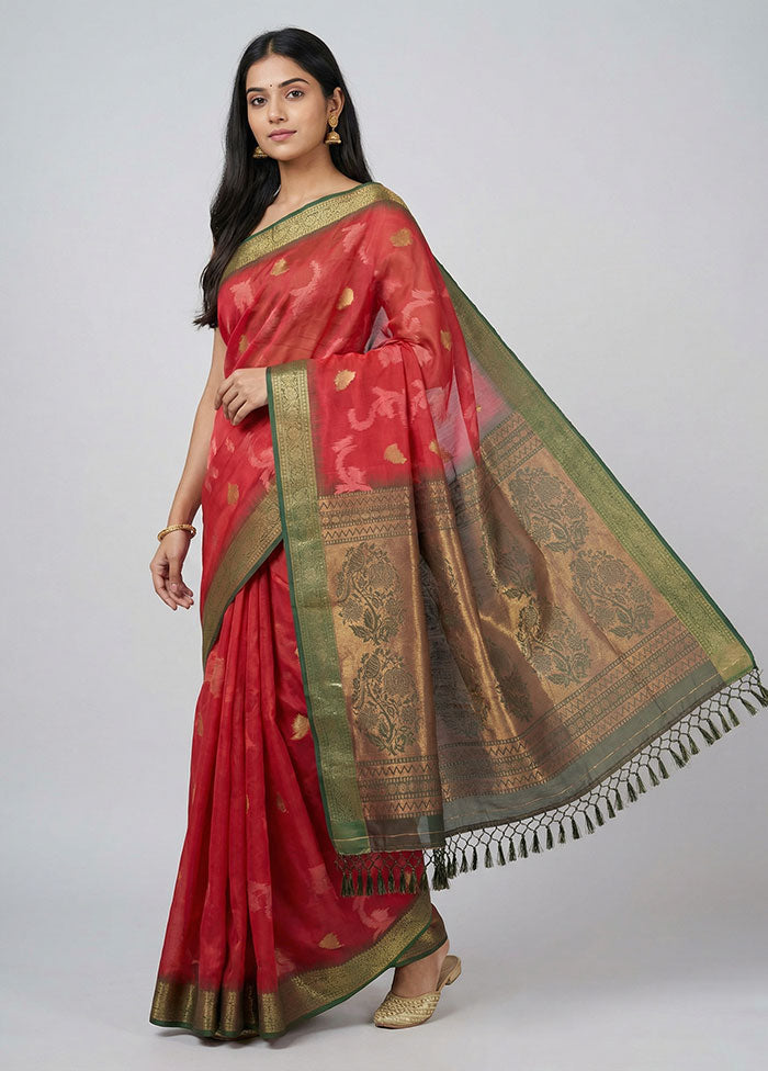 Pink Dupion Silk Saree With Blouse Piece
