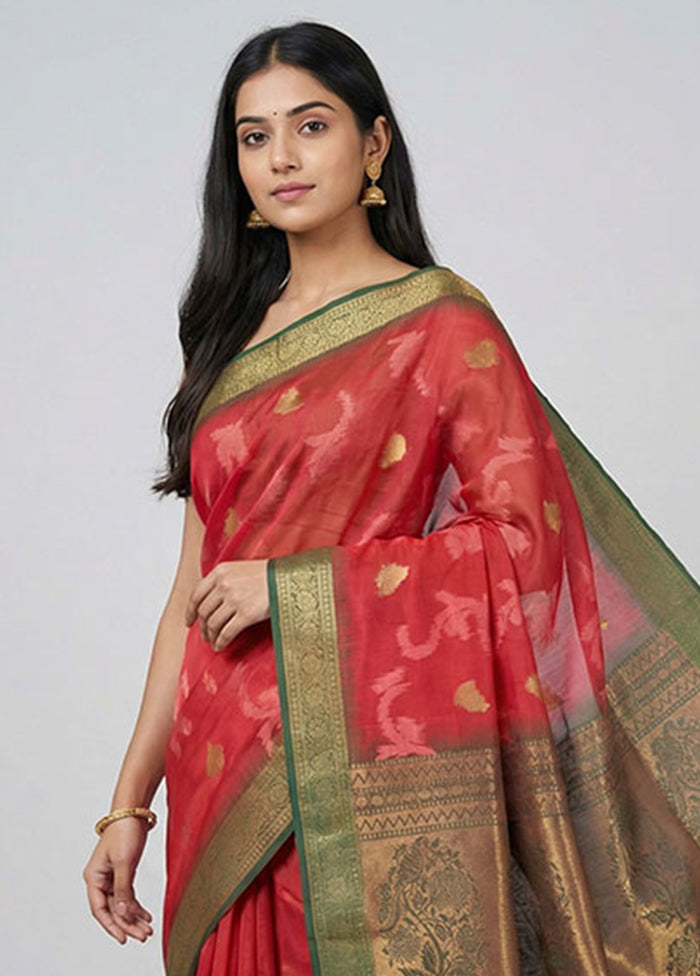 Pink Dupion Silk Saree With Blouse Piece