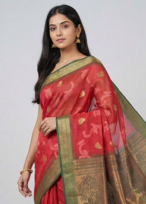 Pink Dupion Silk Saree With Blouse Piece