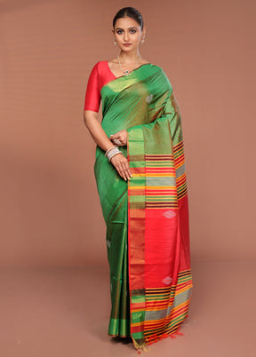 Green Handloom Kalakshetra Pure Silk Saree With Blouse Piece