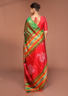 Green Handloom Kalakshetra Pure Silk Saree With Blouse Piece