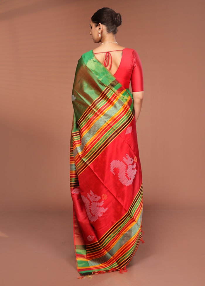 Green Handloom Kalakshetra Pure Silk Saree With Blouse Piece