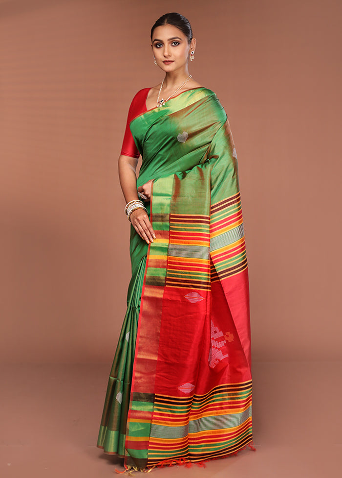 Green Handloom Kalakshetra Pure Silk Saree With Blouse Piece