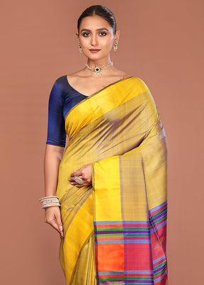 Green Handloom Kalakshetra Pure Silk Saree With Blouse Piece