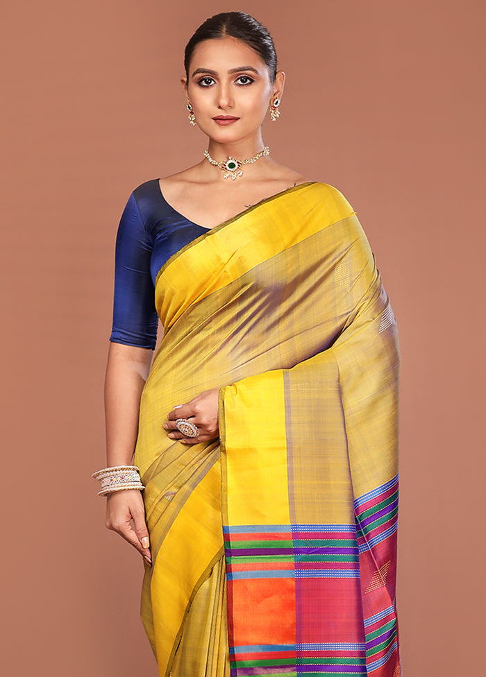 Green Handloom Kalakshetra Pure Silk Saree With Blouse Piece