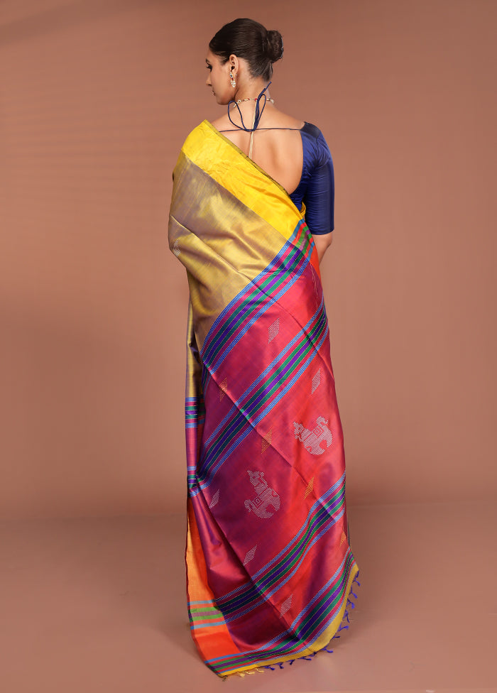 Green Handloom Kalakshetra Pure Silk Saree With Blouse Piece