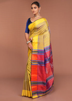 Green Handloom Kalakshetra Pure Silk Saree With Blouse Piece
