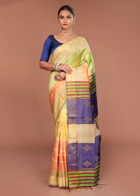 Peach Handloom Kalakshetra Pure Silk Saree With Blouse Piece