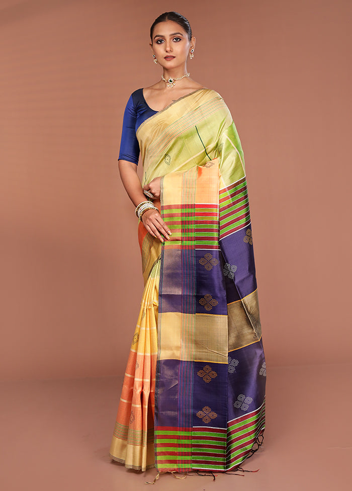 Peach Handloom Kalakshetra Pure Silk Saree With Blouse Piece