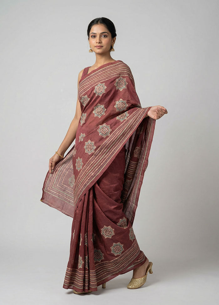 Pink Tussar Silk Saree With Blouse Piece