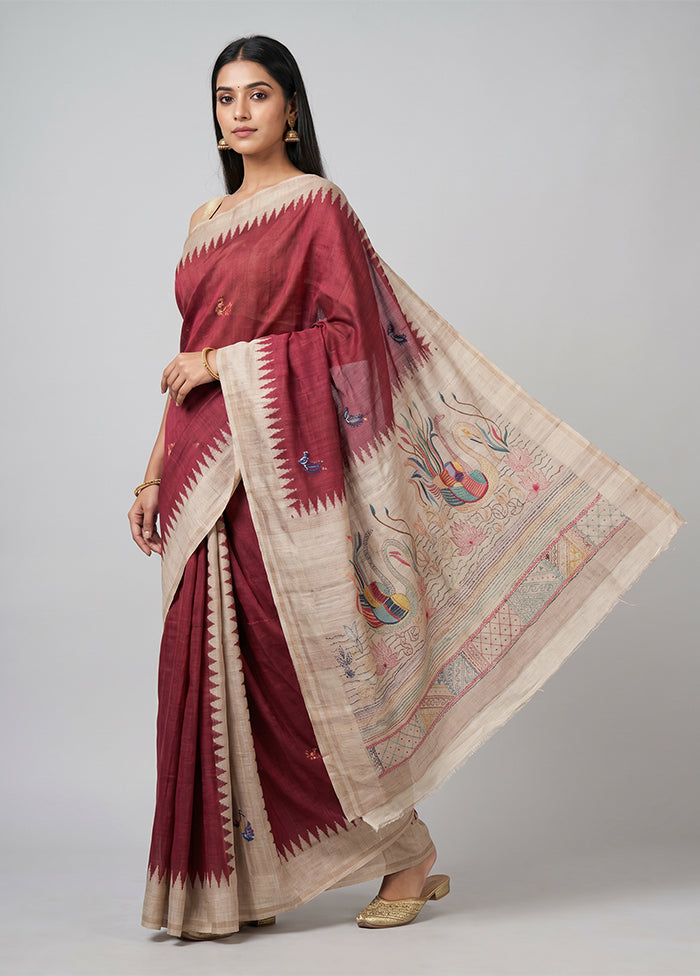 Pink Tussar Silk Saree With Blouse Piece