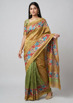 Multicolor Handloom Tussar Pure Silk Saree With Blouse Piece