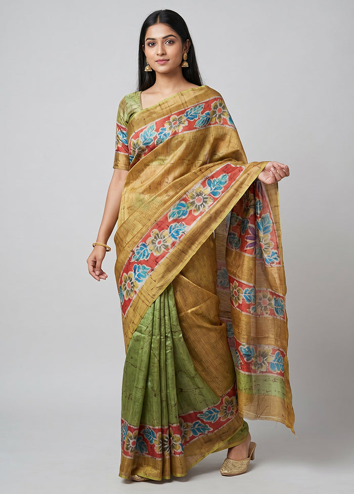 Multicolor Handloom Tussar Pure Silk Saree With Blouse Piece