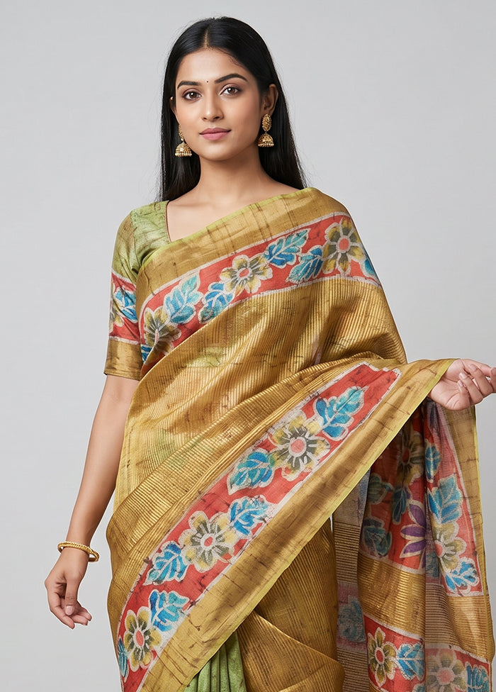 Multicolor Handloom Tussar Pure Silk Saree With Blouse Piece