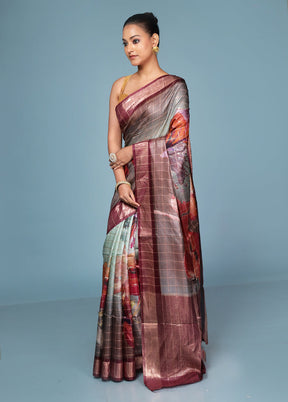 Multicolor Handloom Tussar Pure Silk Saree With Blouse Piece